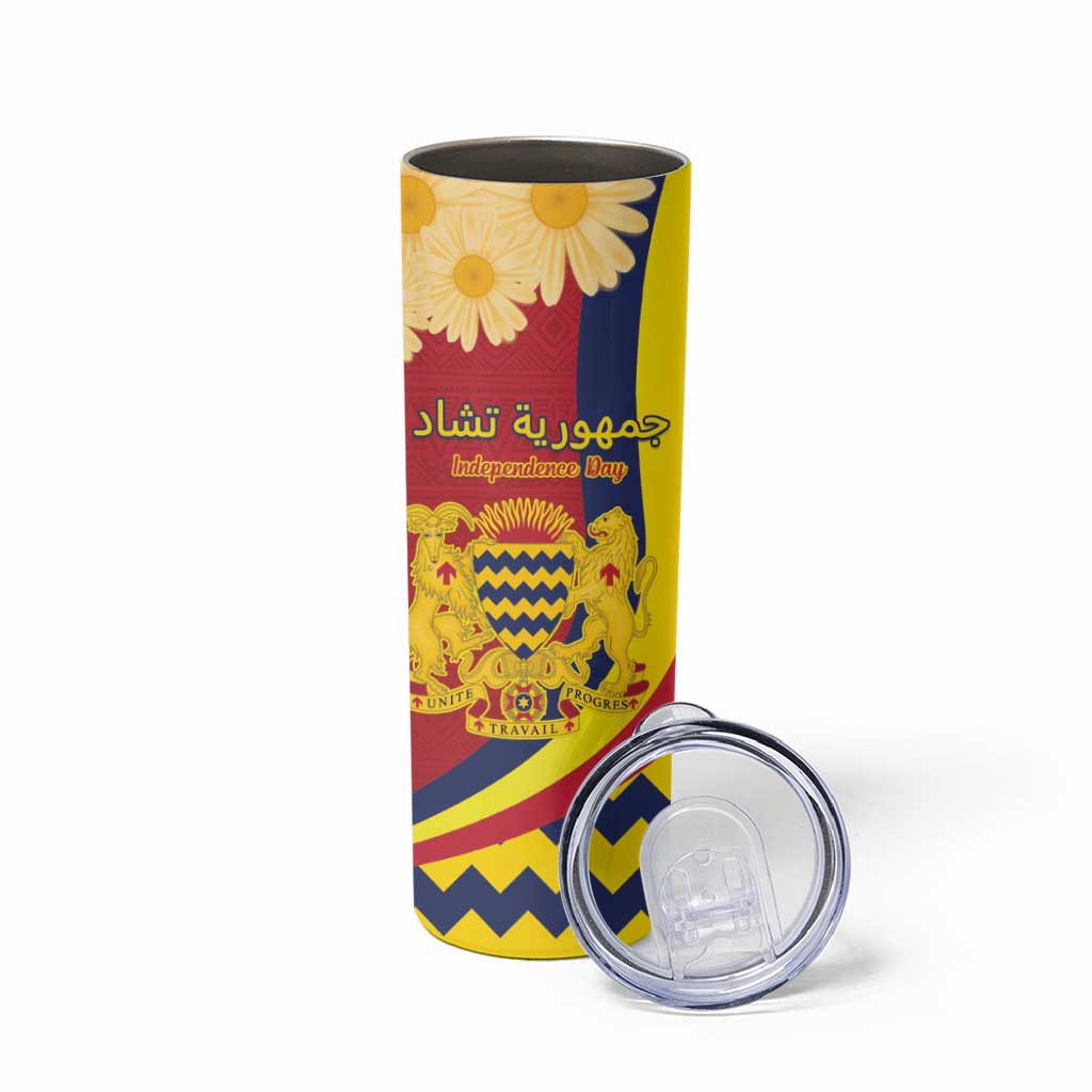 Personalised Chad Independence Day Skinny Tumbler Coat Of Arms Gerbera Daisy