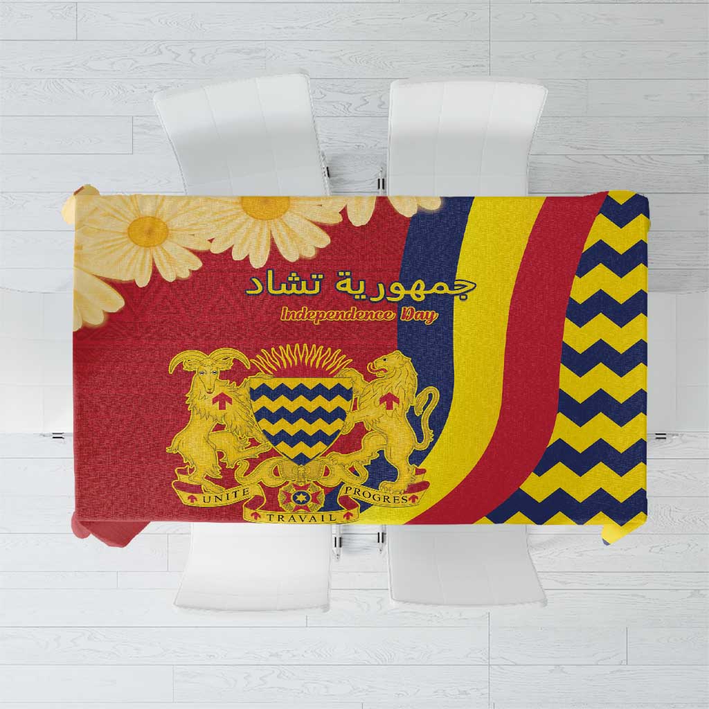 Chad Independence Day Tablecloth Coat Of Arms Gerbera Daisy