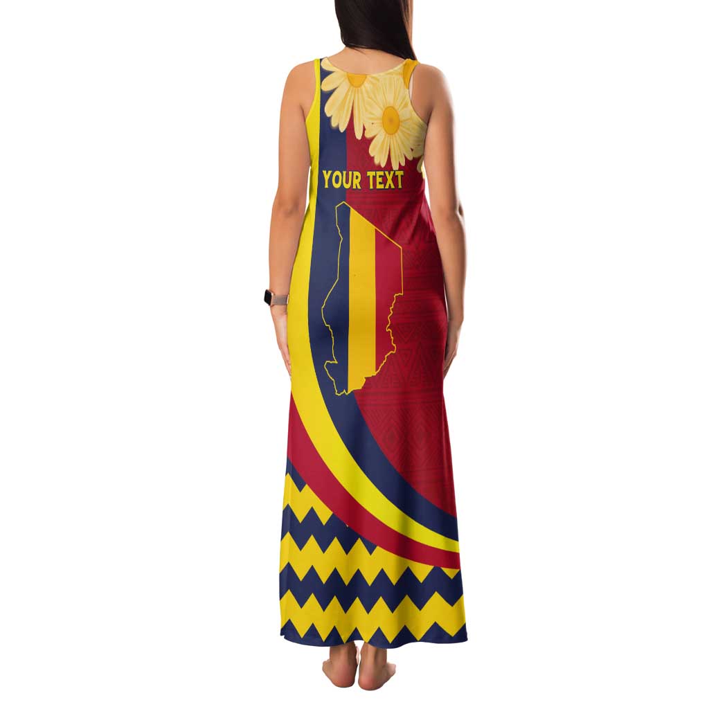 Personalised Chad Independence Day Tank Maxi Dress Coat Of Arms Gerbera Daisy