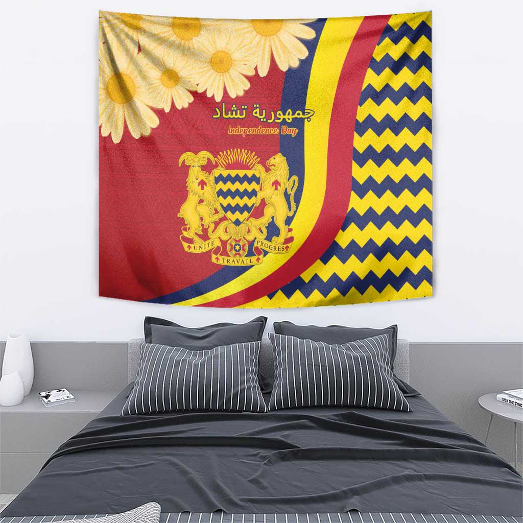 Chad Independence Day Tapestry Coat Of Arms Gerbera Daisy