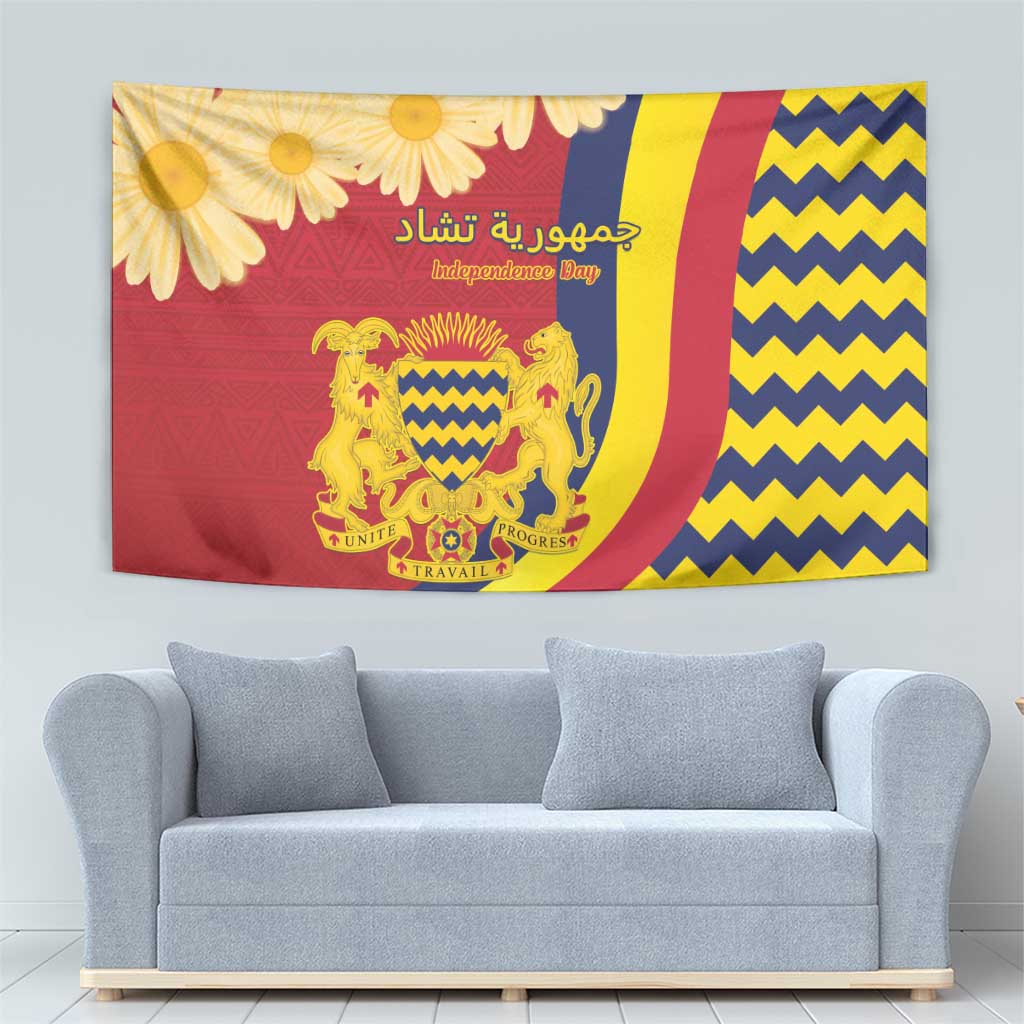 Chad Independence Day Tapestry Coat Of Arms Gerbera Daisy