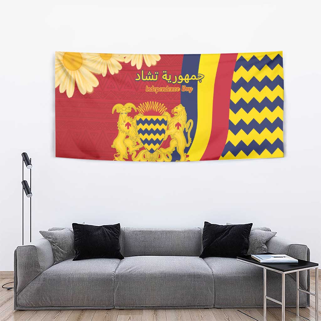 Chad Independence Day Tapestry Coat Of Arms Gerbera Daisy