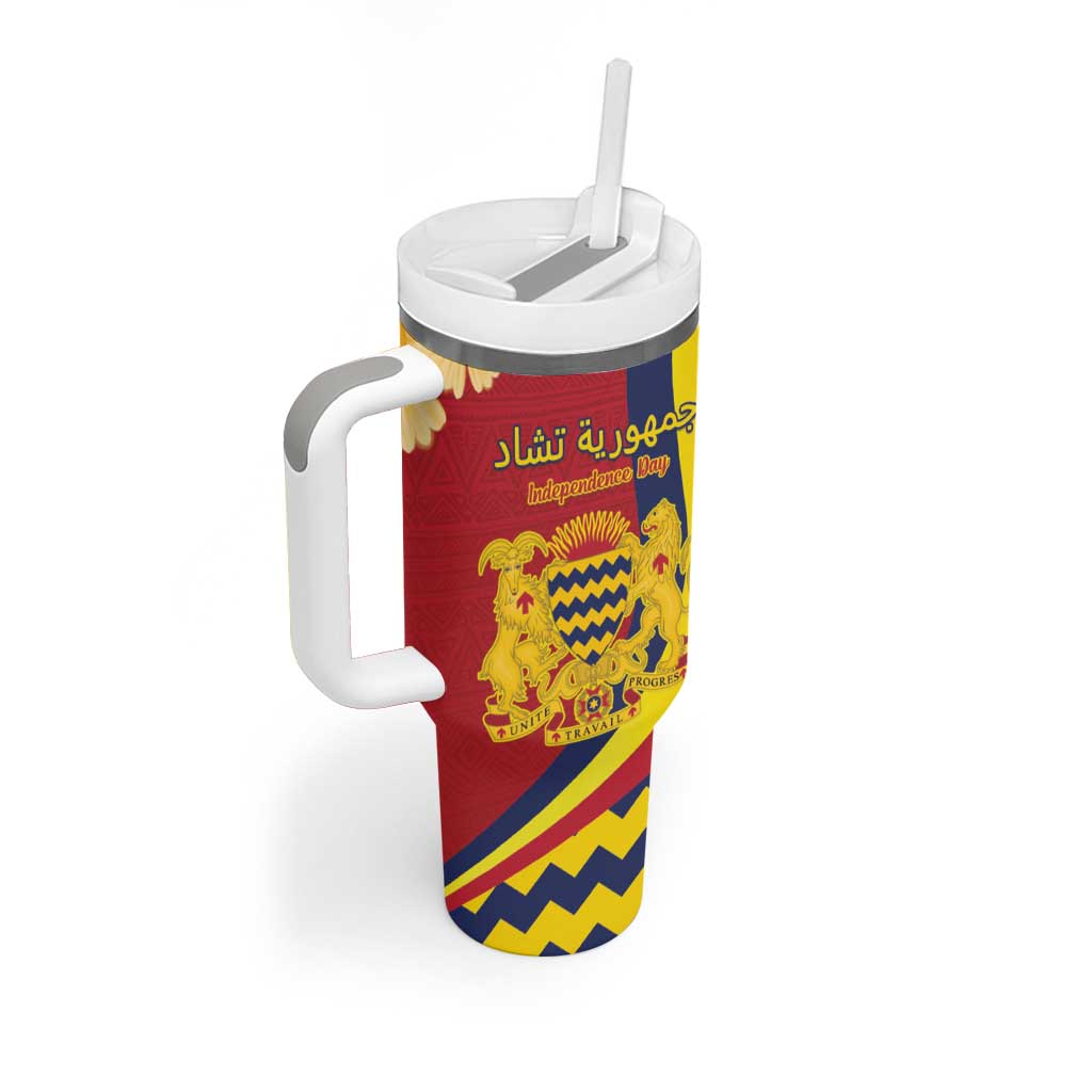 Personalised Chad Independence Day Tumbler With Handle Coat Of Arms Gerbera Daisy