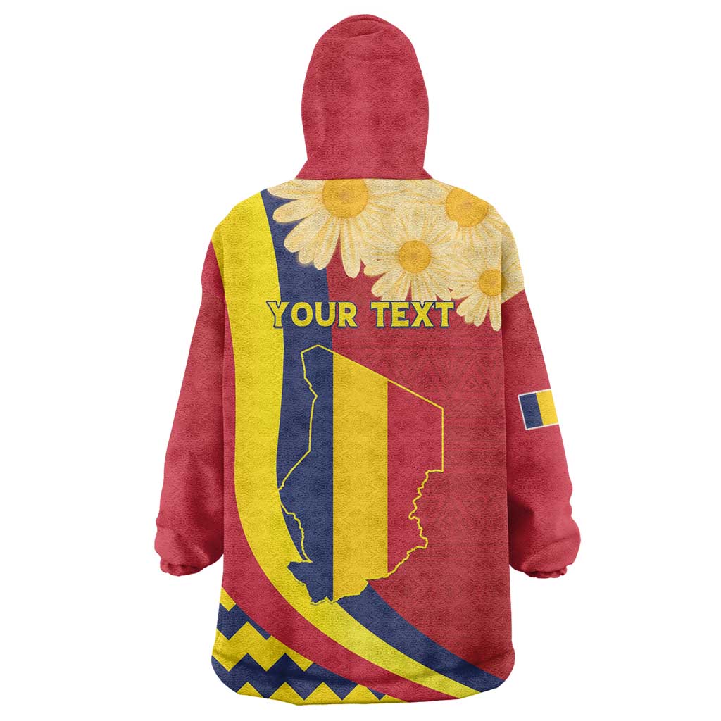 Personalised Chad Independence Day Wearable Blanket Hoodie Coat Of Arms Gerbera Daisy