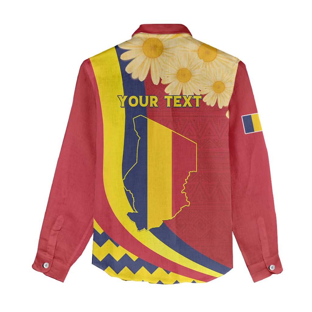 Personalised Chad Independence Day Women Casual Shirt Coat Of Arms Gerbera Daisy