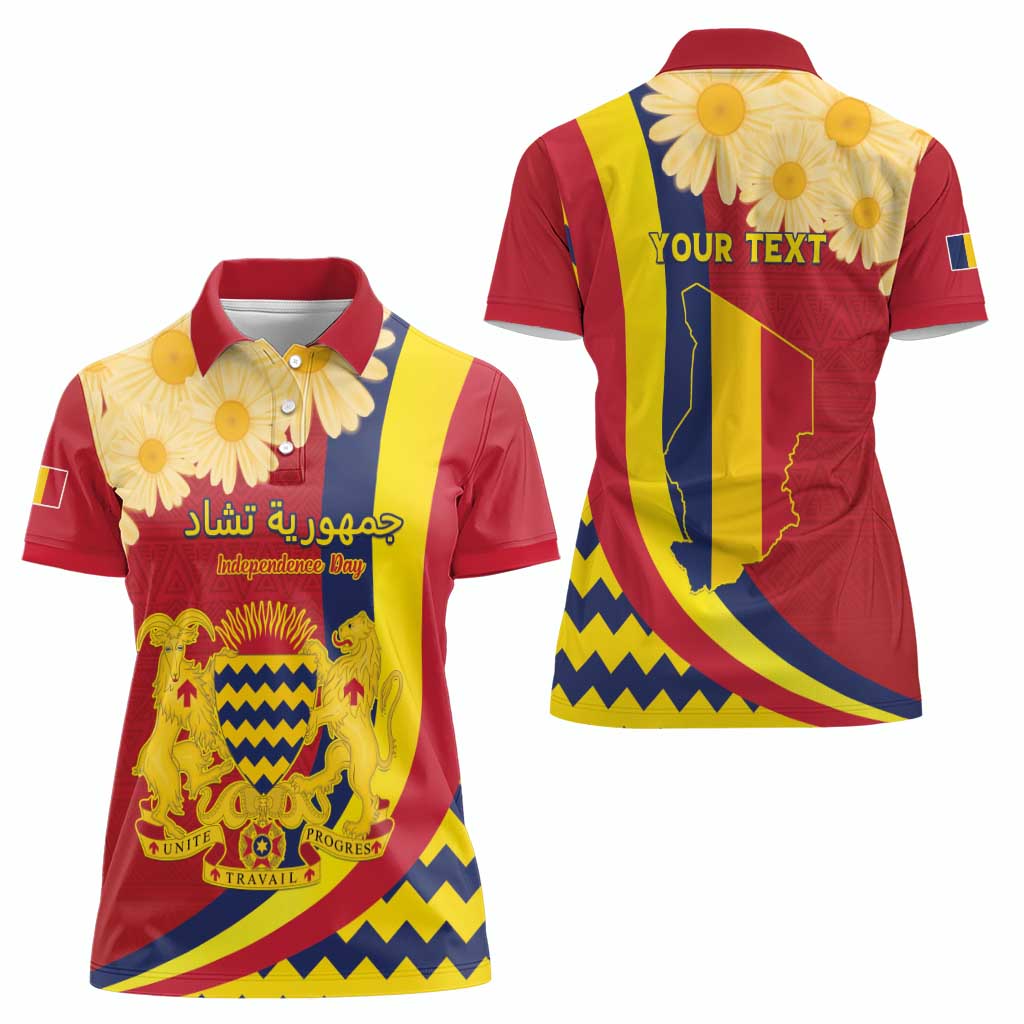 Personalised Chad Independence Day Women Polo Shirt Coat Of Arms Gerbera Daisy