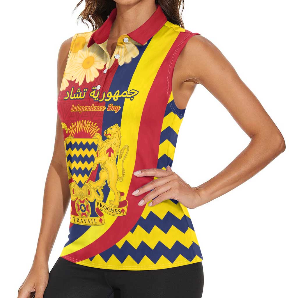 Personalised Chad Independence Day Women Sleeveless Polo Shirt Coat Of Arms Gerbera Daisy