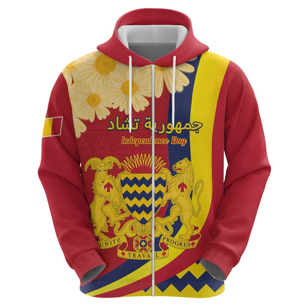 Personalised Chad Independence Day Zip Hoodie Coat Of Arms Gerbera Daisy