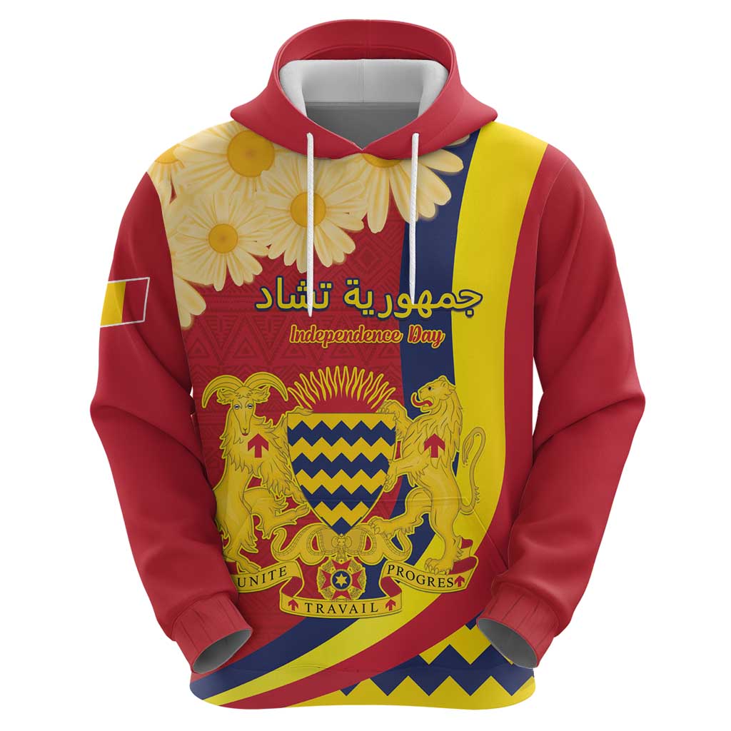 Personalised Chad Independence Day Zip Hoodie Coat Of Arms Gerbera Daisy