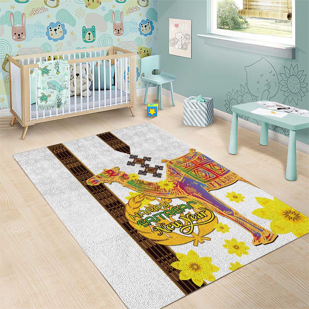 Happy Eritrea New Year Area Rug Adey Abeba Flower With Habesha Tilet Pattern - Wonder Print Shop