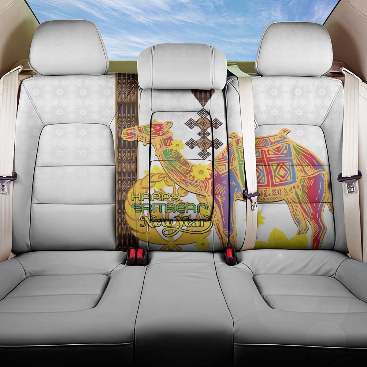 Happy Eritrea New Year Back Car Seat Cover Adey Abeba Flower With Habesha Tilet Pattern - Wonder Print Shop