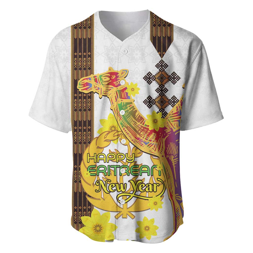 Happy Eritrea New Year Baseball Jersey Adey Abeba Flower With Habesha Tilet Pattern - Wonder Print Shop