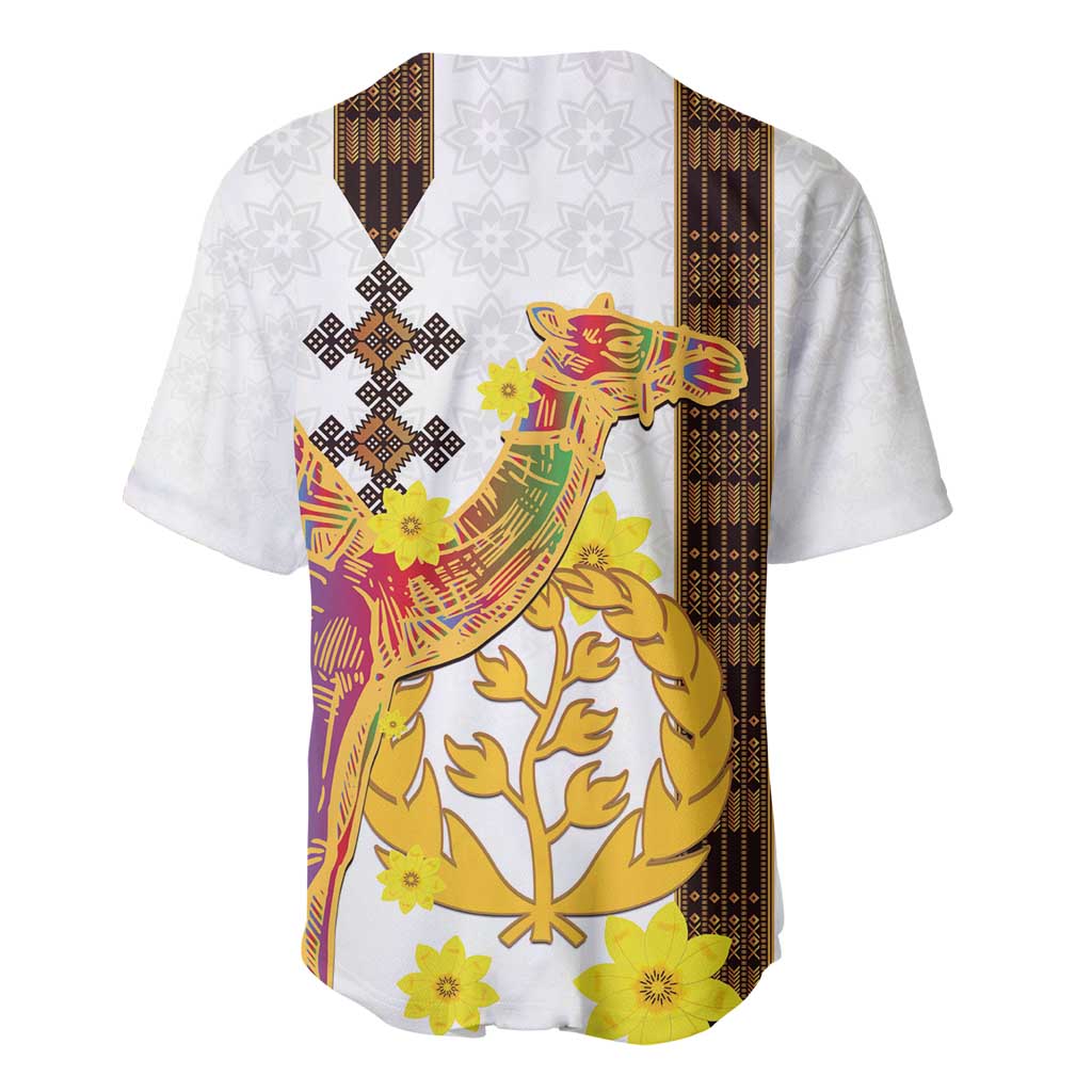 Happy Eritrea New Year Baseball Jersey Adey Abeba Flower With Habesha Tilet Pattern - Wonder Print Shop