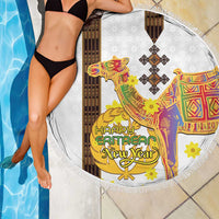 Happy Eritrea New Year Beach Blanket Adey Abeba Flower With Habesha Tilet Pattern - Wonder Print Shop