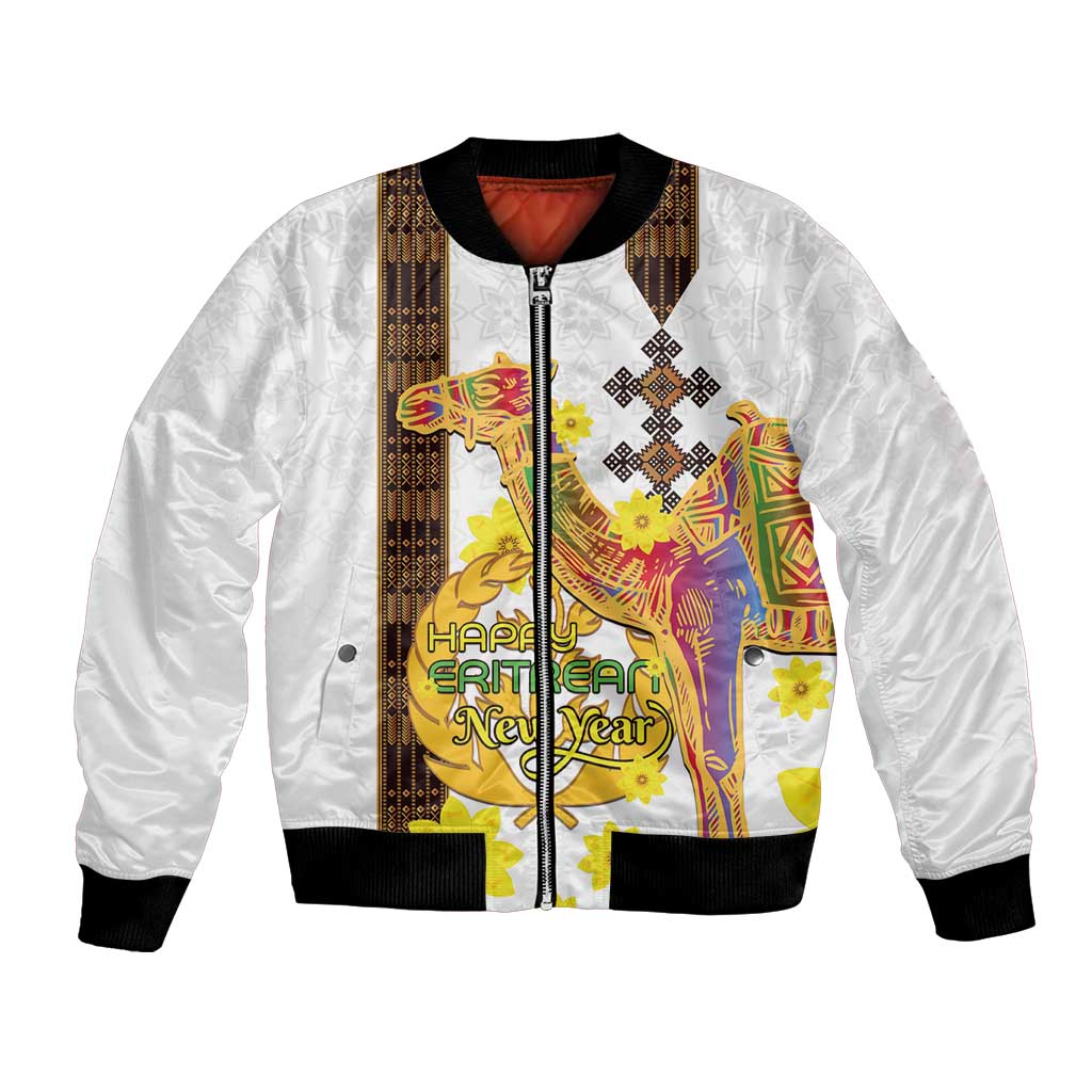 Happy Eritrea New Year Bomber Jacket Adey Abeba Flower With Habesha Tilet Pattern - Wonder Print Shop