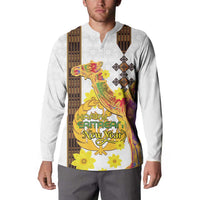 Happy Eritrea New Year Button Sweatshirt Adey Abeba Flower With Habesha Tilet Pattern - Wonder Print Shop