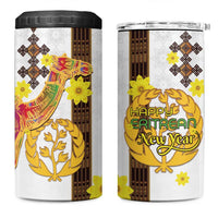 Happy Eritrea New Year 4 in 1 Can Cooler Tumbler Adey Abeba Flower With Habesha Tilet Pattern - Wonder Print Shop