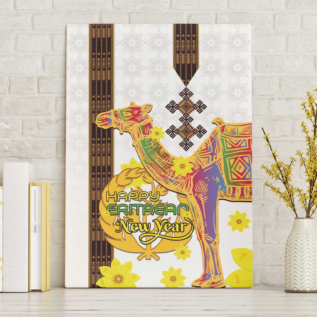Happy Eritrea New Year Canvas Wall Art Adey Abeba Flower With Habesha Tilet Pattern - Wonder Print Shop