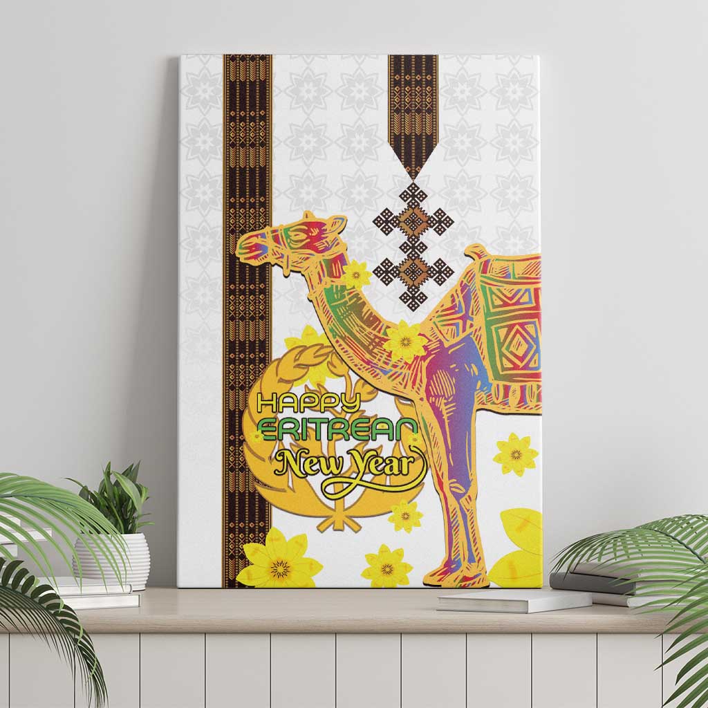 Happy Eritrea New Year Canvas Wall Art Adey Abeba Flower With Habesha Tilet Pattern - Wonder Print Shop