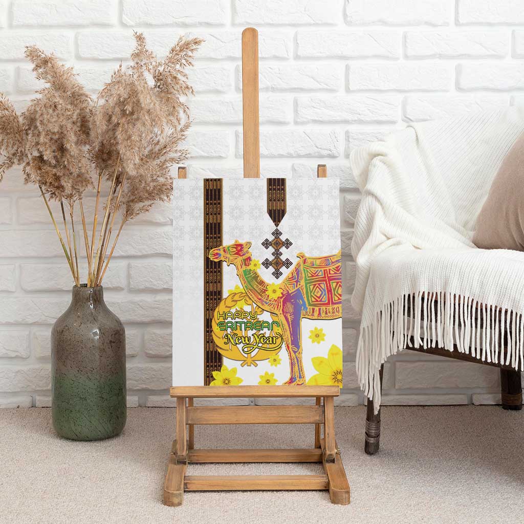 Happy Eritrea New Year Canvas Wall Art Adey Abeba Flower With Habesha Tilet Pattern - Wonder Print Shop