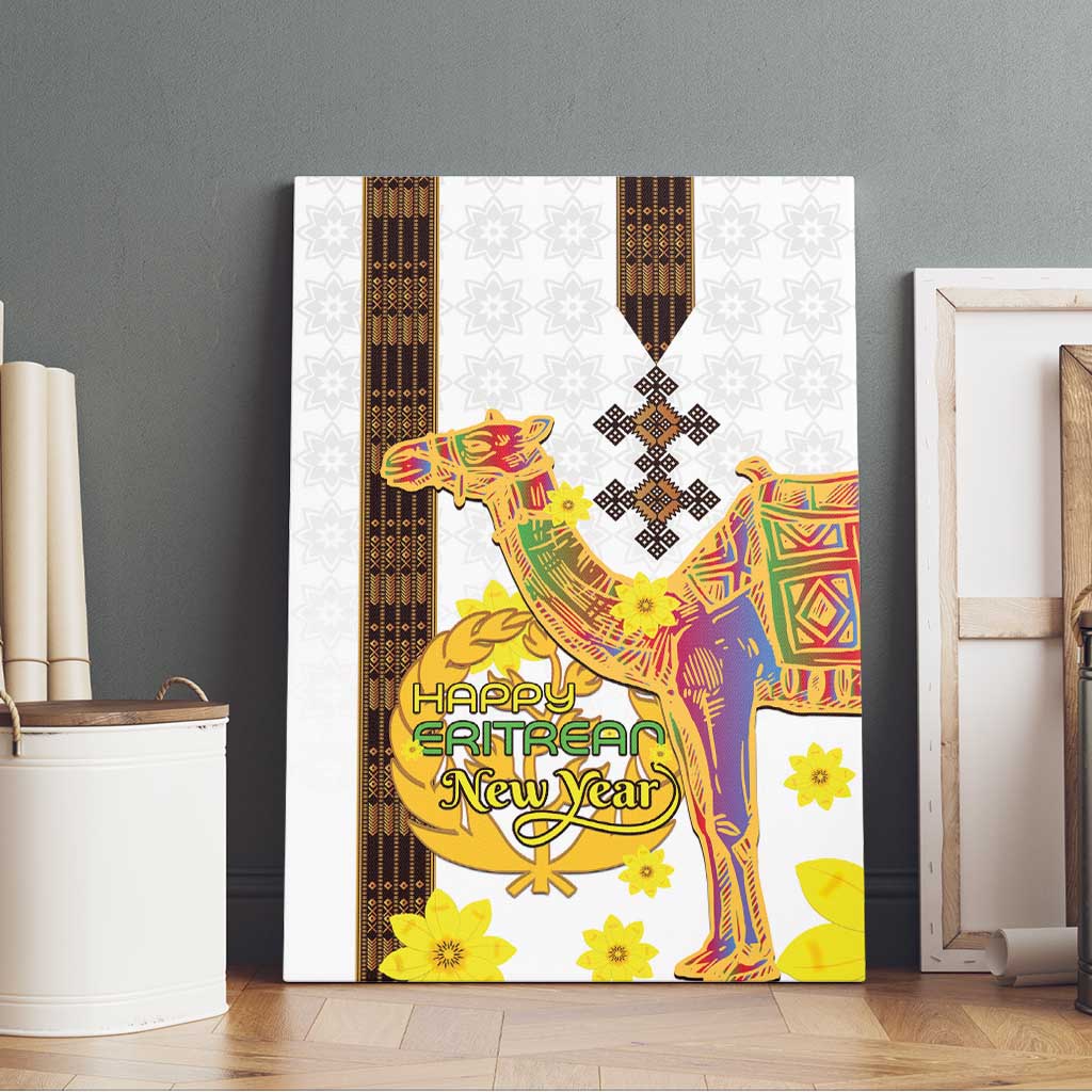 Happy Eritrea New Year Canvas Wall Art Adey Abeba Flower With Habesha Tilet Pattern - Wonder Print Shop