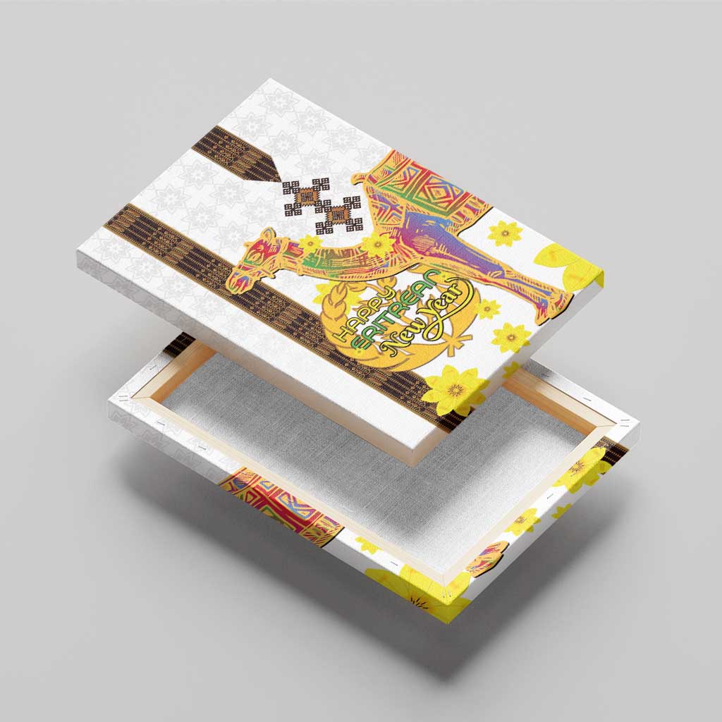 Happy Eritrea New Year Canvas Wall Art Adey Abeba Flower With Habesha Tilet Pattern - Wonder Print Shop