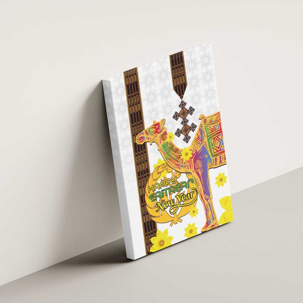 Happy Eritrea New Year Canvas Wall Art Adey Abeba Flower With Habesha Tilet Pattern - Wonder Print Shop