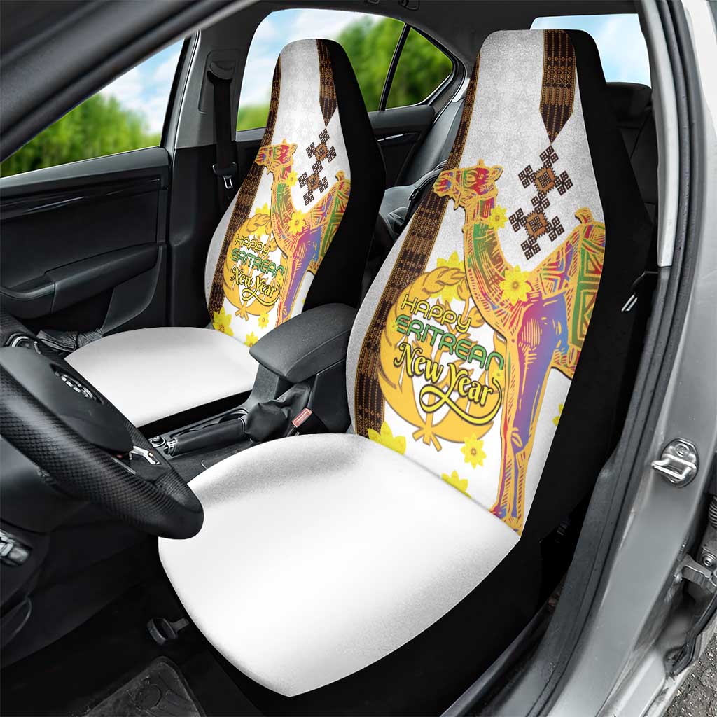 Happy Eritrea New Year Car Seat Cover Adey Abeba Flower With Habesha Tilet Pattern - Wonder Print Shop