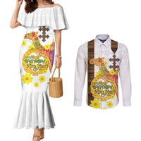 Happy Eritrea New Year Couples Matching Mermaid Dress and Long Sleeve Button Shirt Adey Abeba Flower With Habesha Tilet Pattern - Wonder Print Shop