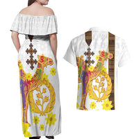 Happy Eritrea New Year Couples Matching Off Shoulder Maxi Dress and Hawaiian Shirt Adey Abeba Flower With Habesha Tilet Pattern - Wonder Print Shop