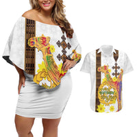Happy Eritrea New Year Couples Matching Off Shoulder Short Dress and Hawaiian Shirt Adey Abeba Flower With Habesha Tilet Pattern - Wonder Print Shop
