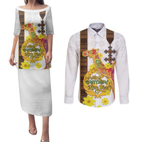 Happy Eritrea New Year Couples Matching Puletasi and Long Sleeve Button Shirt Adey Abeba Flower With Habesha Tilet Pattern - Wonder Print Shop