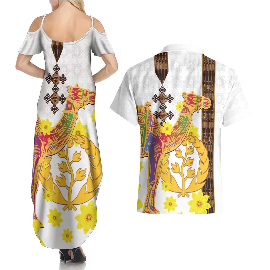 Happy Eritrea New Year Couples Matching Summer Maxi Dress and Hawaiian Shirt Adey Abeba Flower With Habesha Tilet Pattern - Wonder Print Shop