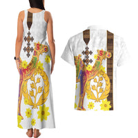 Happy Eritrea New Year Couples Matching Tank Maxi Dress and Hawaiian Shirt Adey Abeba Flower With Habesha Tilet Pattern - Wonder Print Shop