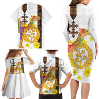 Happy Eritrea New Year Family Matching Long Sleeve Bodycon Dress and Hawaiian Shirt Adey Abeba Flower With Habesha Tilet Pattern - Wonder Print Shop