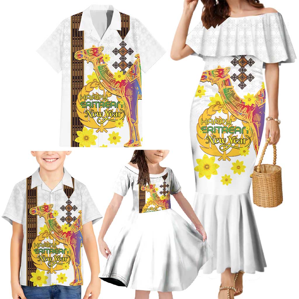 Happy Eritrea New Year Family Matching Mermaid Dress and Hawaiian Shirt Adey Abeba Flower With Habesha Tilet Pattern - Wonder Print Shop