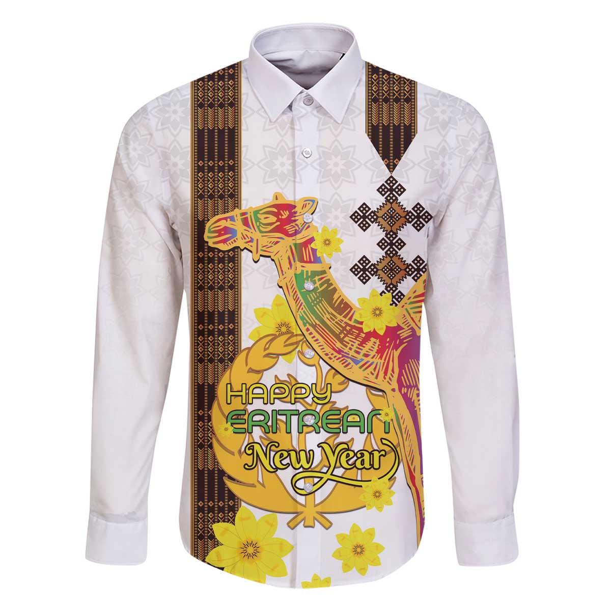 Happy Eritrea New Year Family Matching Off The Shoulder Long Sleeve Dress and Hawaiian Shirt Adey Abeba Flower With Habesha Tilet Pattern - Wonder Print Shop