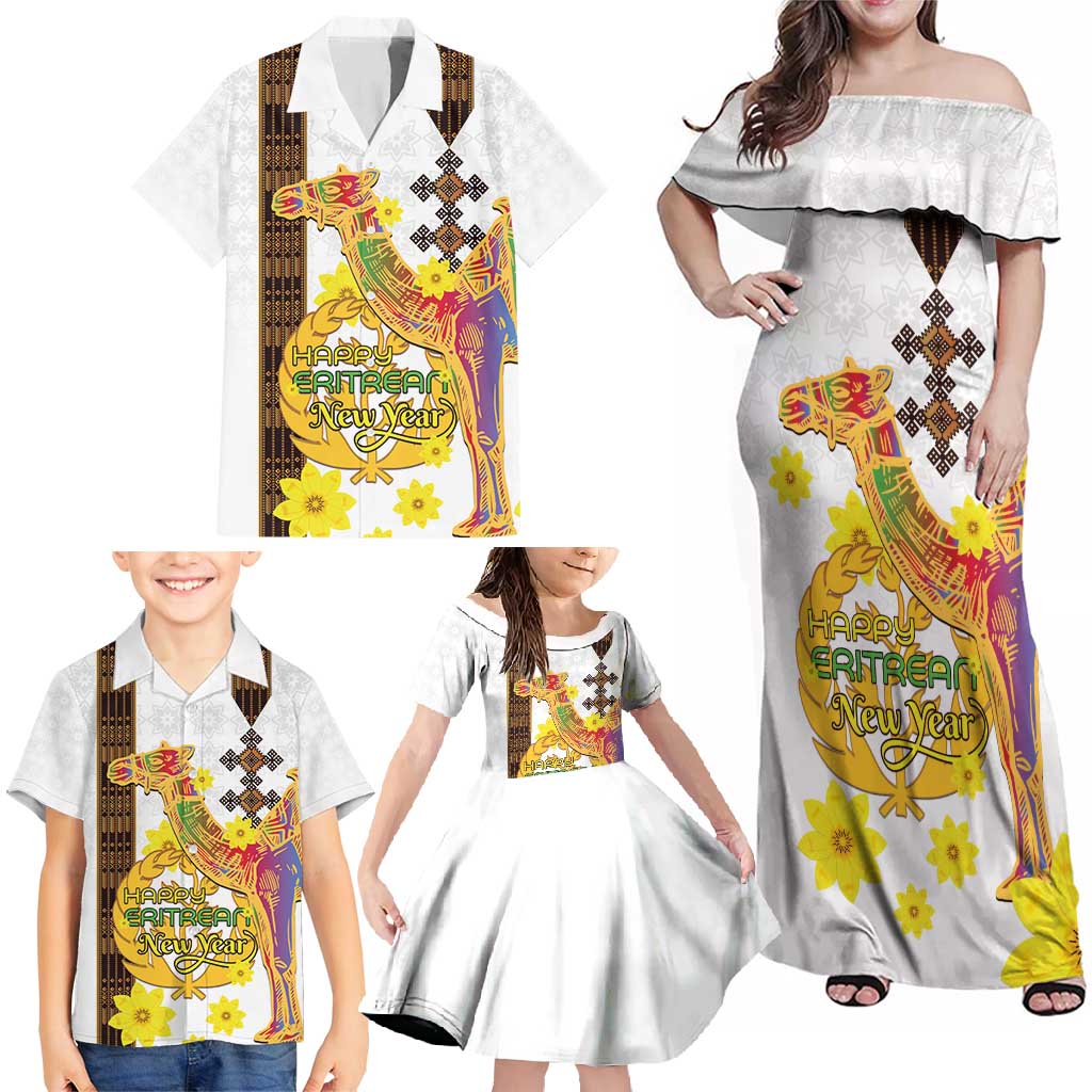 Happy Eritrea New Year Family Matching Off Shoulder Maxi Dress and Hawaiian Shirt Adey Abeba Flower With Habesha Tilet Pattern - Wonder Print Shop