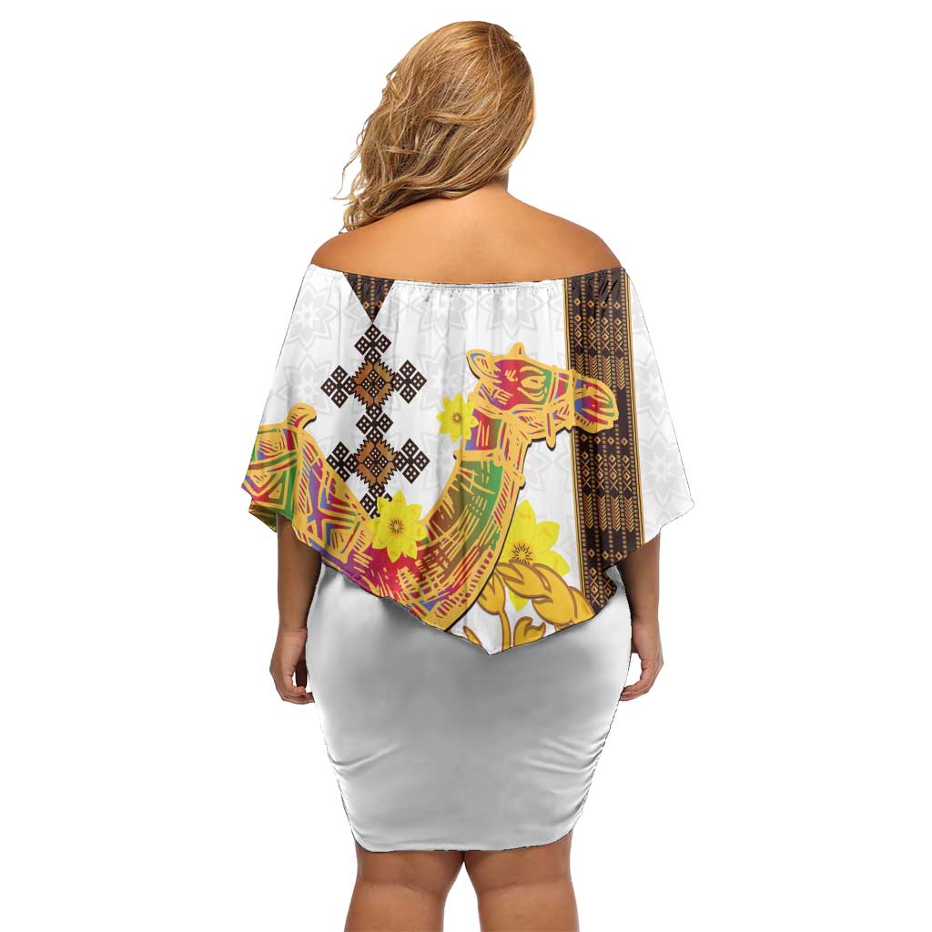 Happy Eritrea New Year Family Matching Off Shoulder Short Dress and Hawaiian Shirt Adey Abeba Flower With Habesha Tilet Pattern - Wonder Print Shop
