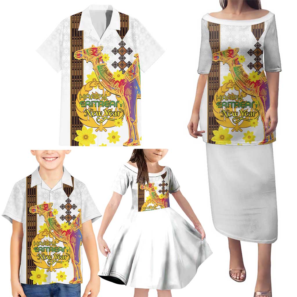 Happy Eritrea New Year Family Matching Puletasi and Hawaiian Shirt Adey Abeba Flower With Habesha Tilet Pattern - Wonder Print Shop