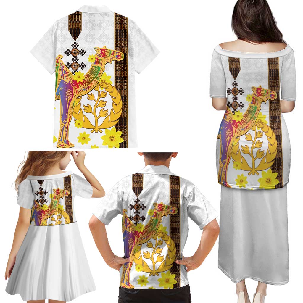 Happy Eritrea New Year Family Matching Puletasi and Hawaiian Shirt Adey Abeba Flower With Habesha Tilet Pattern - Wonder Print Shop