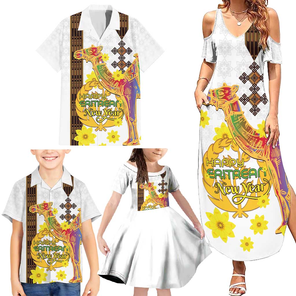 Happy Eritrea New Year Family Matching Summer Maxi Dress and Hawaiian Shirt Adey Abeba Flower With Habesha Tilet Pattern - Wonder Print Shop