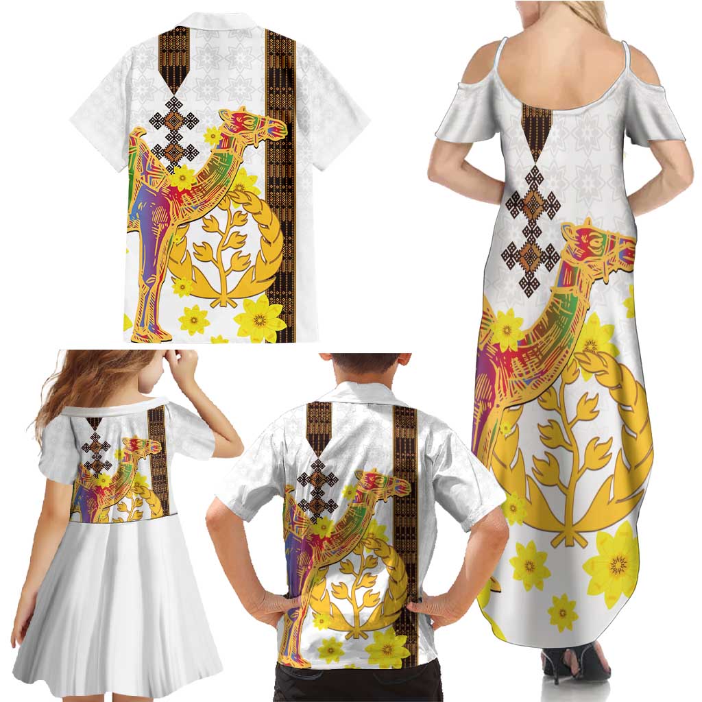 Happy Eritrea New Year Family Matching Summer Maxi Dress and Hawaiian Shirt Adey Abeba Flower With Habesha Tilet Pattern - Wonder Print Shop