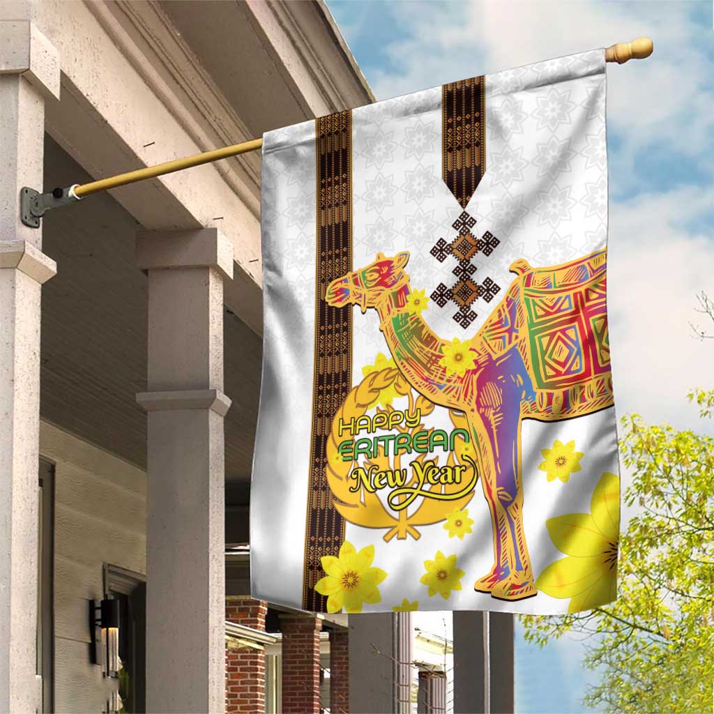 Happy Eritrea New Year Garden Flag Adey Abeba Flower With Habesha Tilet Pattern - Wonder Print Shop