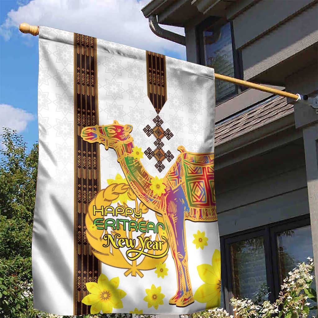Happy Eritrea New Year Garden Flag Adey Abeba Flower With Habesha Tilet Pattern - Wonder Print Shop