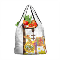 Happy Eritrea New Year Grocery Bag Adey Abeba Flower With Habesha Tilet Pattern - Wonder Print Shop