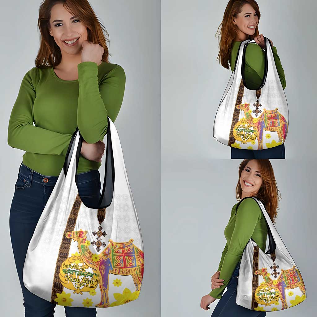 Happy Eritrea New Year Grocery Bag Adey Abeba Flower With Habesha Tilet Pattern - Wonder Print Shop
