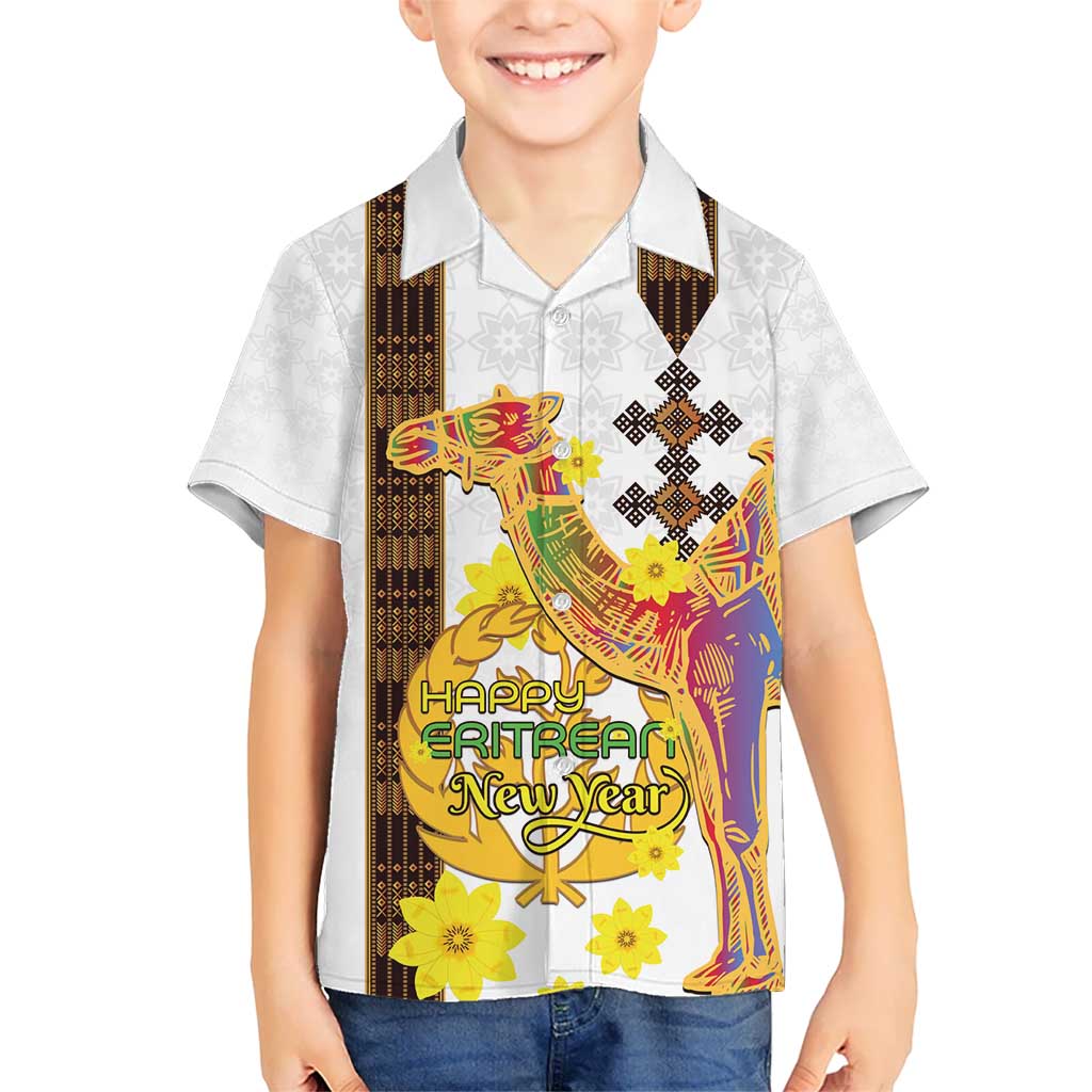 Happy Eritrea New Year Kid Hawaiian Shirt Adey Abeba Flower With Habesha Tilet Pattern - Wonder Print Shop