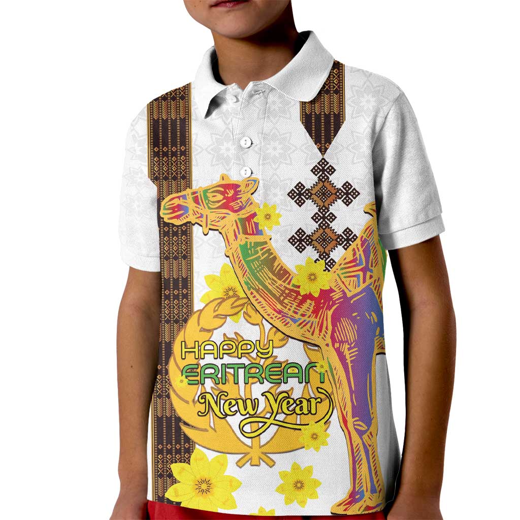 Happy Eritrea New Year Kid Polo Shirt Adey Abeba Flower With Habesha Tilet Pattern - Wonder Print Shop