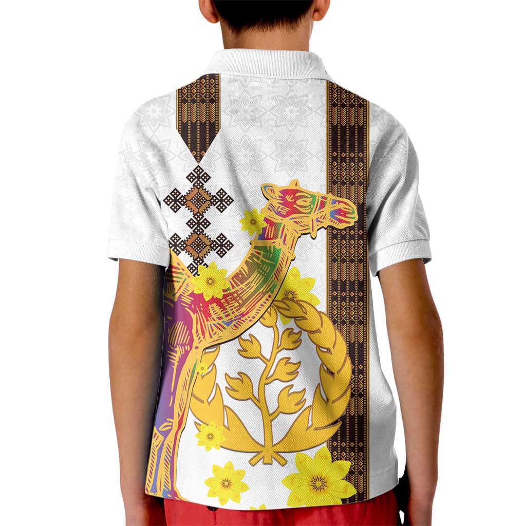 Happy Eritrea New Year Kid Polo Shirt Adey Abeba Flower With Habesha Tilet Pattern - Wonder Print Shop